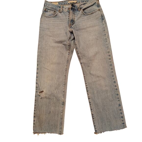 Levi’s Premium Middy Straight Jeans Distressed Leg Raw Hem Sz 27x25 - Picture 1 of 9